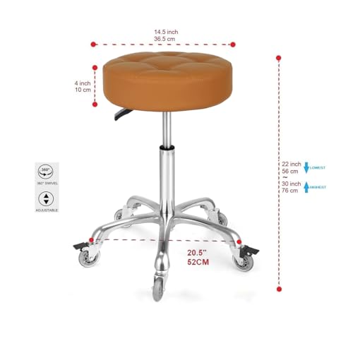 Image of Adjustable Heavy Duty Stool - Rolling Stools with Locking Caster Wheels - Swivel Stools Backless Chair for Home Kitchen Office Shop Tattoo Lash Tech Pedicure (Camel, Height 22 to 30 in)