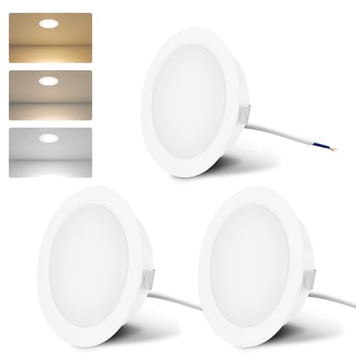 Oświetlenie LED do szafki 230 V, 4 W LED, IP44, G4, 20 mm, reflektory wpuszczane, do mebli płaskich, 3 temperatury barwowe, 3000 k/4000 k/6000 k, okap kuchenny, do zabudowy łazienkowej (białe, zestaw