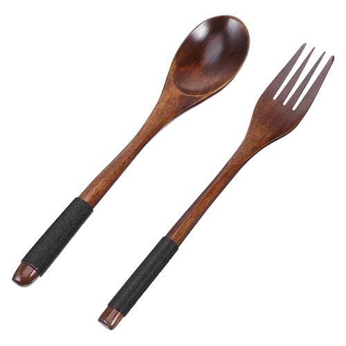 Artibetter ?線木柄フォーク スプーン 黒色 和風テーブルウェア 軽量実用的 食事用カトラリー 日常使いに