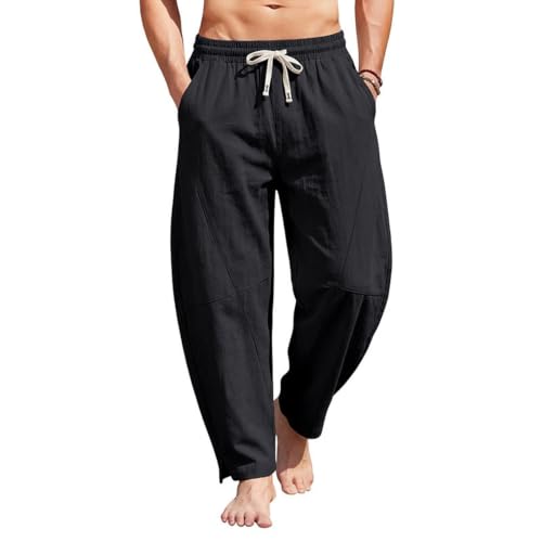 Pantalon de jogging respirant et léger en lin grande taille pour sport