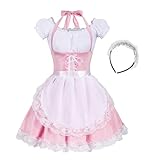 TOONRAIN Women's Maid Costume, Cosplay Dress for Halloween Party with Apron Cat ear Headwear Socks Set(pink-1XL/2XL 4pcs)