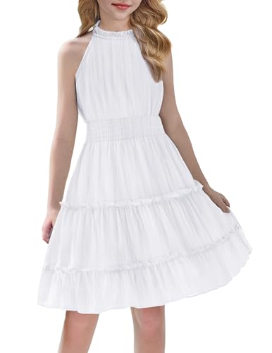 Arshiner Girls Halter Neck Sleeveless Dress Casual Flowy Smocked Cute Summer Dress for 5-12 Years