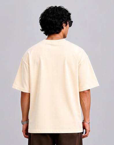 Image of PeaceOut Oversized T Shirt for Men | 240 GSM Heavyweight Cotton T Shirt | Drop Shoulder Oversized Tshirt for Men | Baggy Loose Fit Streetwear Round Neck Half Sleeve Casual Wear