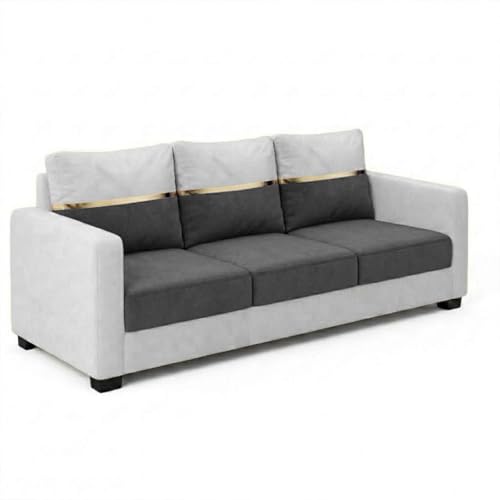 Image of FURNY Hedstor 3 Seater + 2 Seater Fabric Sofa Set (Light Gray-Dark Gray) with Velvet Finish | Durable Comfort | Ideal for Living Room