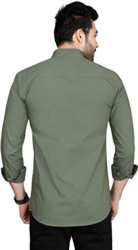 Image of Fifth Anfold Men's Pure Cotton Solid Color Mandarin Collar Full Sleeve Casual Wear Shirt, Office Wear for Men