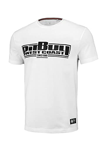 PITBULL - Camiseta de Hombre Classic Boxing, Corte Ajustado, Camiseta clásica de Hombre, Camiseta de algodón para Hombre, Cuello Redondo, Talla L, Blanco