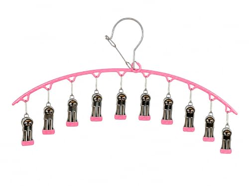 Image of Vastra Leggings Organizer for Closet, Metal Pants Hanger with 10 Rubber Coated Clips, Space Saving Wardrobe Organizer for Leggings, Jeans, Scarves, Dupattas, Towels & Baby Clothes (1, Pink)