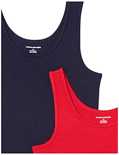 Amazon Essentials Camiseta de Tirantes de Ajuste Entallado Mujer, Pack de 2, Azul Marino/Rojo, L