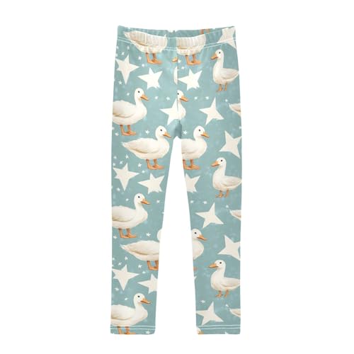 White Duck Star Girls Leggings Ultra Soft Compression Yoga Gym Pants for Kids 4-10T