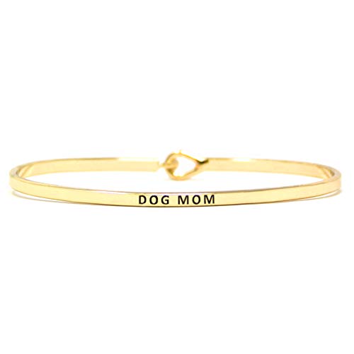 Me Plus Inspirational Dog MOM & CAT MOM Message Engraved Thin Bangle Hook Bracelet (Dog MOM - Gold)