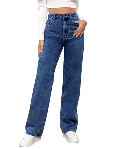 LONGBIDA Women's High Waisted Straight Leg Jeans with Tummy Control - Stretchy Denim Pants Classic Relaxed Fit