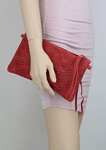 Pochette en daim italien haut de gamme imprimé serpent corail authentique