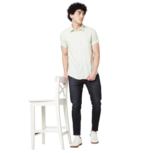 Image of Spykar Men's Regular Fit N /A Half Sleeve Solid Casual Shirts