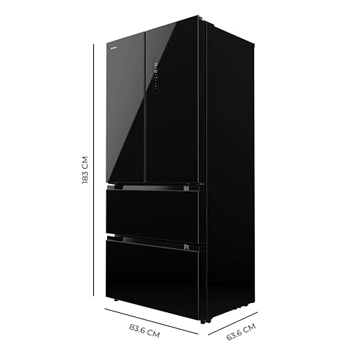 Cecotec Kühlschrank Französische Tür 436L - Bolero CoolMarket FD 436 Black Glass E. Klasse E183 cm hoch und 83,6 cm breit, Inverter Plus Kompressor, Total No Frost, Türalarm, Fast Cooling und Freezing
