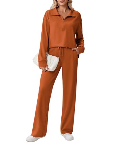 Image of PINSPARK 2 Piece Sets for Women 1 /2 Zip Sweatsuit Loose Fit Sweatshirt Straight Leg Pants 2026 Matching Outfit Fall Tracksuit