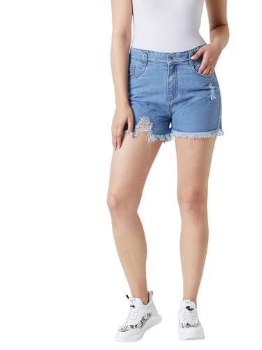Image of Miss Chase Women's Regular High Rise Above Knee Stretchable Denim Shorts