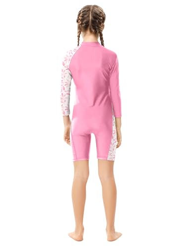 Image of Girls One Piece Rash Guard Swimsuit Long Sleeve Swimsuits with Zipper Patchwork Beach Bathing Suit for Kids 4-13 Years