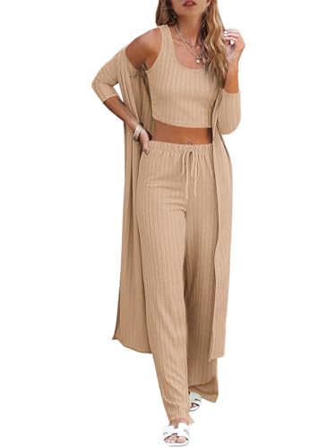 Image of Fessceruna Womens 3 Piece Lounge Pajamas Sets Cute Vacation Matching Set