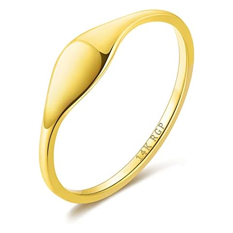 Kainier 1mm 14K Gold Plated Rings Stackable Arc Slim Signet Rings Thin Plain Statement Band for Women Pointer Finger Classic Ring Comfort Fit Size 5 to 10 Cover