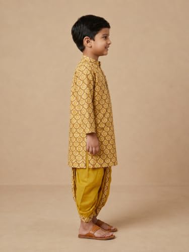 Image of The Mom Store Baby /Kids Boys Dhoti Kurta Set | Dhoti and Kurta | 100% Cotton | Comfortable | Ethnic | Festive Look | Block Prints | Colored Dhoti | Blue