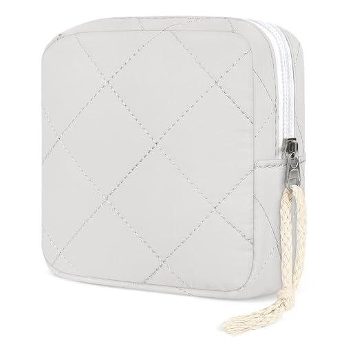 Image of Likesing Period Bag Pouch, Quilted Cotton Tampon Holder for Purse-Grey | Period Pouches for Teen Girls, Women Portable Sanitary Napkin Storage Bag, Feminine Sanitary Bags Emergency Pad Pouch