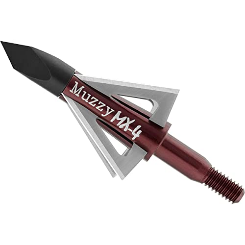 Muzzy 209-MX4, Bowhunting 100 Grain, .025' 4 Blade Broadhead, 1-1/8' Cutting Diameter, 3 Pack,red