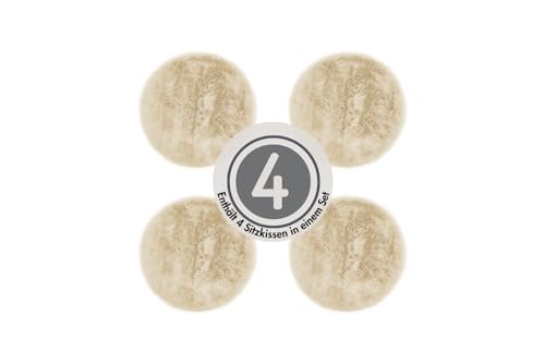 -LUXOR- living Sitzkissen Coste - Kunstfell Stuhlauflage als Deko Wohnzimmer oder Stuhlkissen - gemütliches Sitzkissen Stuhl Dekokissen 40 x 40 cm rund Beige 4er Set