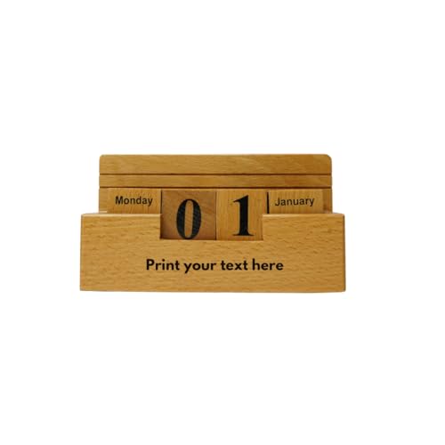 Image of CRAFT CLOSET & GIFTS Wooden Stylish Rolling Table Calendar Design Single Pen /Pencil Holder + Mobile Stand - Personalized Office Desk Supplies Accessory - Wood Life Time Perpetual Infinite Calendar