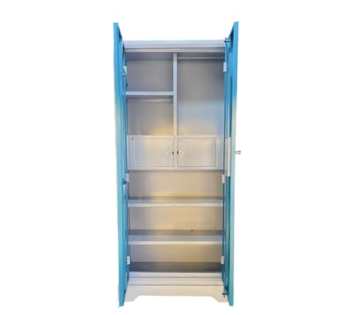 Image of Steel Wardrobe | 1 Year Warranty | Steel Almirah for Clothes | 2 Door with Mirror Cupboard berow, 1 Hanging Space (2 Lockers and doucument and Hanger, 2 Door)