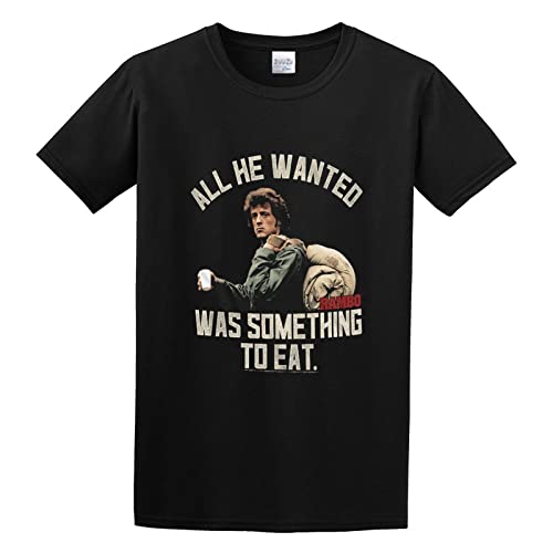 paosijie Man's T-Shirt Rambo Something to Eat Sylvester Stallone First Blood S-3XL Black Black XXL