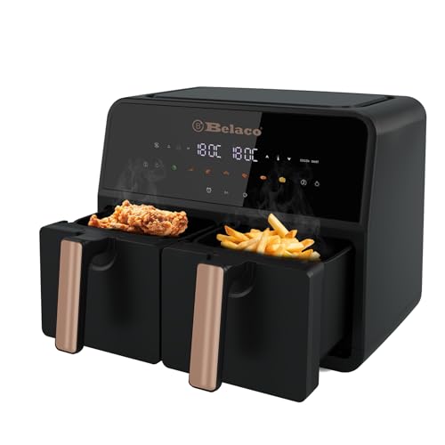 Belaco 9L Dual Zone Air Fryer, Digital Touch Display, Smart Finish, Rapid Air Circulation, 60 Min Timer, Adjustable Temperature, Dishwasher Safe