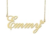 Aoloshow Emmy Name Necklace Heart Charm Pendant 18k Gold Plated Stainless Steel Jewelry for Womens Graduation