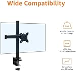 Amazon Basics Moniteur unique réglable Support de bureau, supporte jusqu'à 81.2 cm (96.5 cm Ultralarge) et 10 kg, tension réglable, VESA 75x75/100x100, noir
