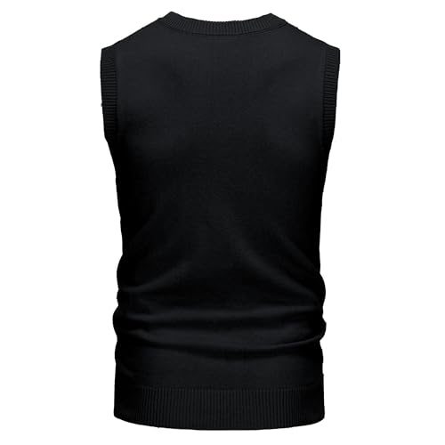 Men’s V-Neck Sleeveless Sweater Vest – Solid Black Knit Vest for Men, Classic Pullover Style, Mens Sweater Vest4