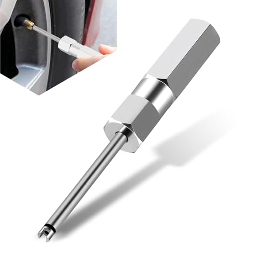 Image of leechio 1 PC Car Sturdy Rust-proof Steel Valve Core Wrench, 4.33 inch Non-destructive Disassembly Tire Valve Stem Puller, Adsorbable American Valve Repair Tool with Non-slip Hexagonal Handle (Silver)