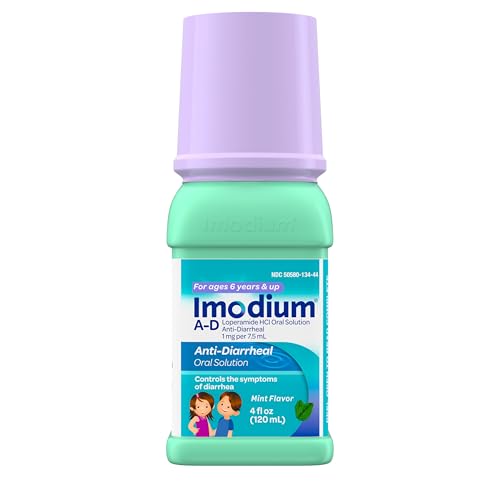 Imodium A-D Children's Liquid Anti-Diarrheal Medicine with Loperamide HCl, Oral Solution for Diarrhea Symptom Treatment & Control for Kids Ages 6+, Mint Flavor, 4 fl. oz