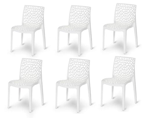 Image of activa Web Designer Plastic Chair for Home, Office and Restaurant and Cafe|Armless Chair for Dining Room| Heavy Duty Outdoor Plastic Chair | Designer Balcony Chair (White, Set of 6)