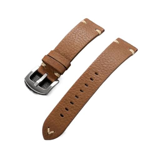 Correa de reloj de piel de vaca legítima y artesanía vintage con hebilla de metal fina