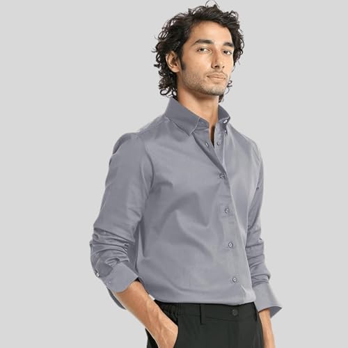 Image of IndoPrimo Men's Satin Shirt with Spread Collar Neck Line Solid Pattern Full Sleeves Regular Fit Western Style and Standard Length