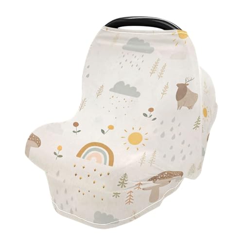 Image of Kigai Mushroom Rainbow Baby Car Seat Covers for Newborn, Breathable Nursing Cover for Breastfeeding Moms, Baby Stroller /Shopping Cart /Stretchy Carseat Cover for Boy & Girl