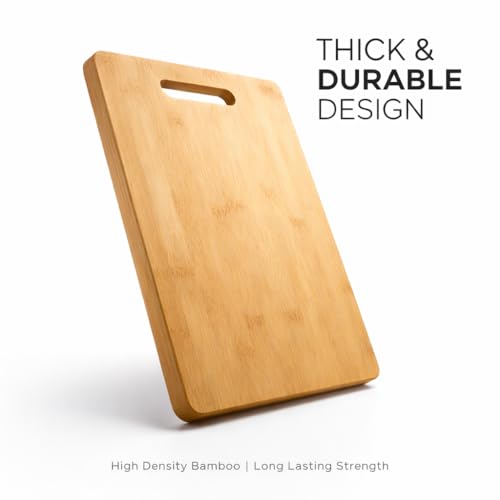 Image of Large Bamboo Wood Chopping Board 34 x 24 cm | Eco Friendly BPA Free Cutting Board for Vegetables Fruits Cheese & Meat | Durable Anti Microbial Kitchen Board | Easy to Clean & Knife Friendly
