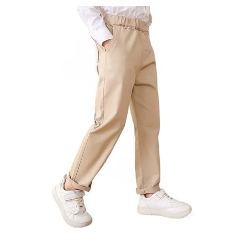 Boy School Uniform Pants Elastic Waist Pull On Stretch Cotton Trousers Flat Front Relaxed Jogger Pant with Pockets4