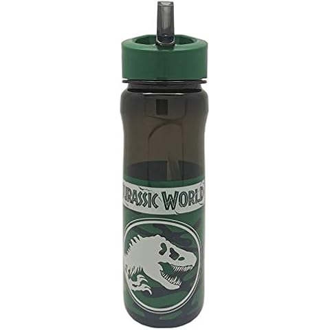 Jurassic World Water Bottle with Straw for Kids-Official Merchandise by Polar Gear, Reusable PP Plastic, Green, 600ml Cover
