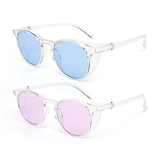ALWAYSUV 2 Pack Safety Glasses UV Protection Tinted Anti Fog Lens Round Protective Sunglasses