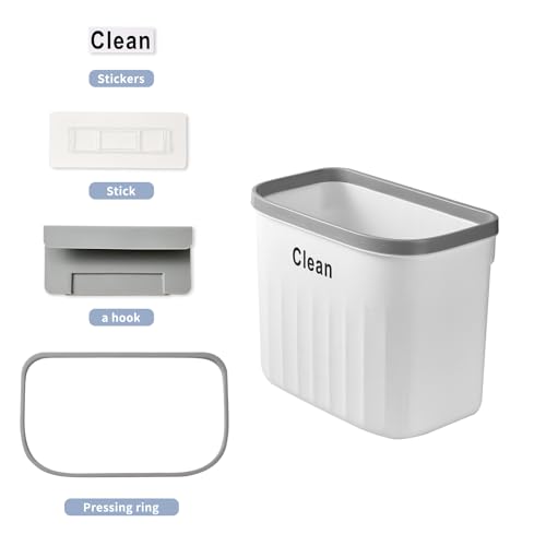 Image of Hanging Trash Can for Kitchen, 2.2 Gallon Kitchen Garbage Bin Food Waste Container Kitchen Compost Bin Wall Mounted Trash Can for Kitchen Cupboard Bathroom Bedroom Office Under Sink - White