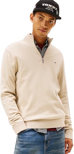 Tommy Jeans Herren Pullover mit Reißverschluss Light mit Stehkragen, Beige (Gulf Sand), S – Ansicht 1