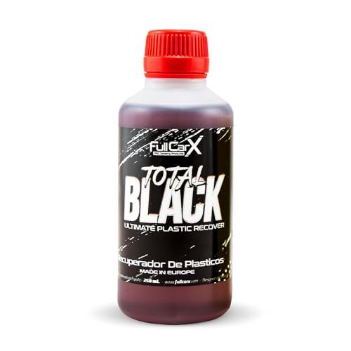 FULLCARX Total Black 250ml Recuperador Neumáticos y Plásticos Coche, Negro Intenso Renovador Hidratador, Protección Duradera, El embalaje puede variar