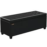 ABHENG Synthetic leather Storage ottoman bench with legs,43.5”W x 15.7”D x 15.7”H,metal frame end of bed bench hold up to 770 LB,Large Storage Chest hold up to 770 LB,Black UASND622B