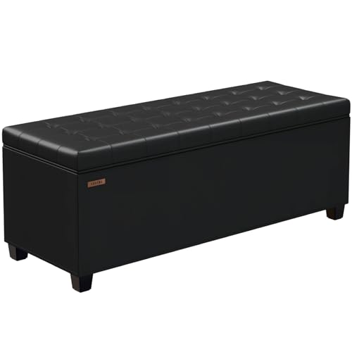 ABHENG Synthetic leather Storage ottoman bench with legs 43.5W x 15.7D x 15.7H metal frame end of bed bench hold up to 770 LB Large Storage Chest hold up to 770 LB Black UASND622B