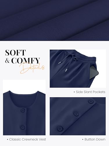 Casly Lamiit 2 Piece Outfits for Women Dressy Casual Lounge Sets Sleeveless Vest Wide Leg Pants Suits Travel Airport Office Work Outfit Navy Blue M — view 5